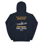 USS Hancock (CVA-19) 1975 FINAL CRUISE Unisex Hoodie – back view, navy