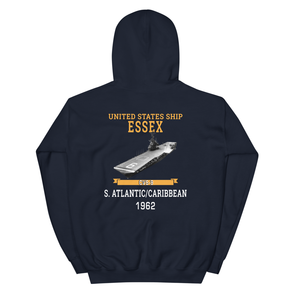 USS Essex (CVS-9) 1962 S. ATLANTIC/CARIBBEAN Hoodie – back view, navy