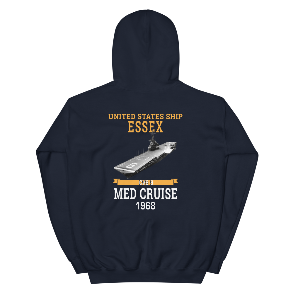 USS Essex (CVS-9) 1968 MED CRUISE Hoodie – back view, navy