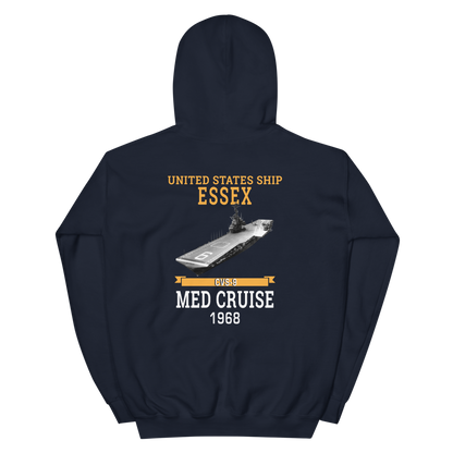 USS Essex (CVS-9) 1968 MED CRUISE Hoodie – back view, navy