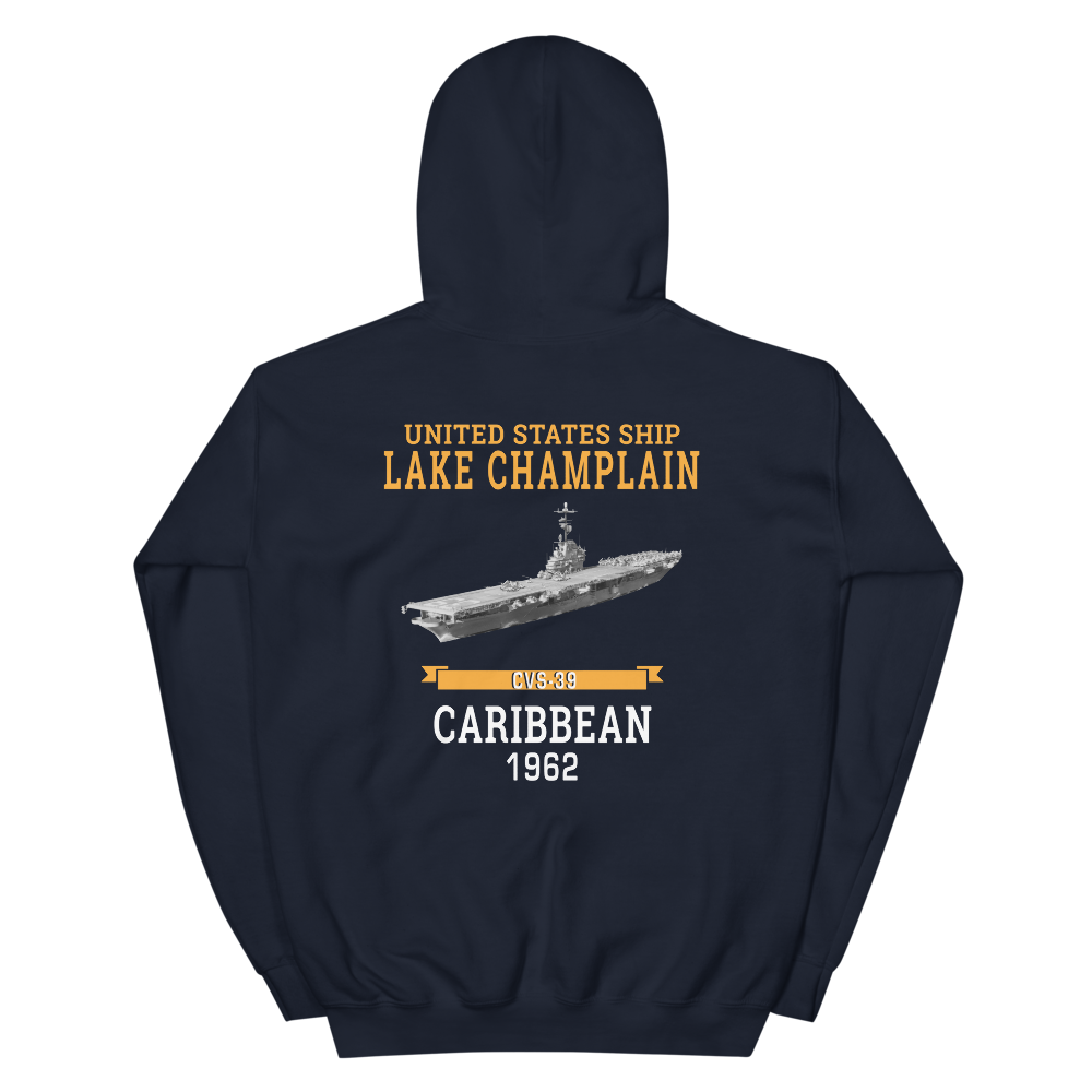 USS Lake Champlain (CVS-39) 1962 CARIBBEAN Hoodie – back view, navy