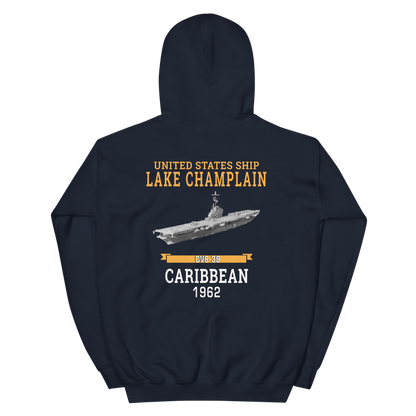 USS Lake Champlain (CVS-39) 1962 CARIBBEAN Hoodie – back view, navy