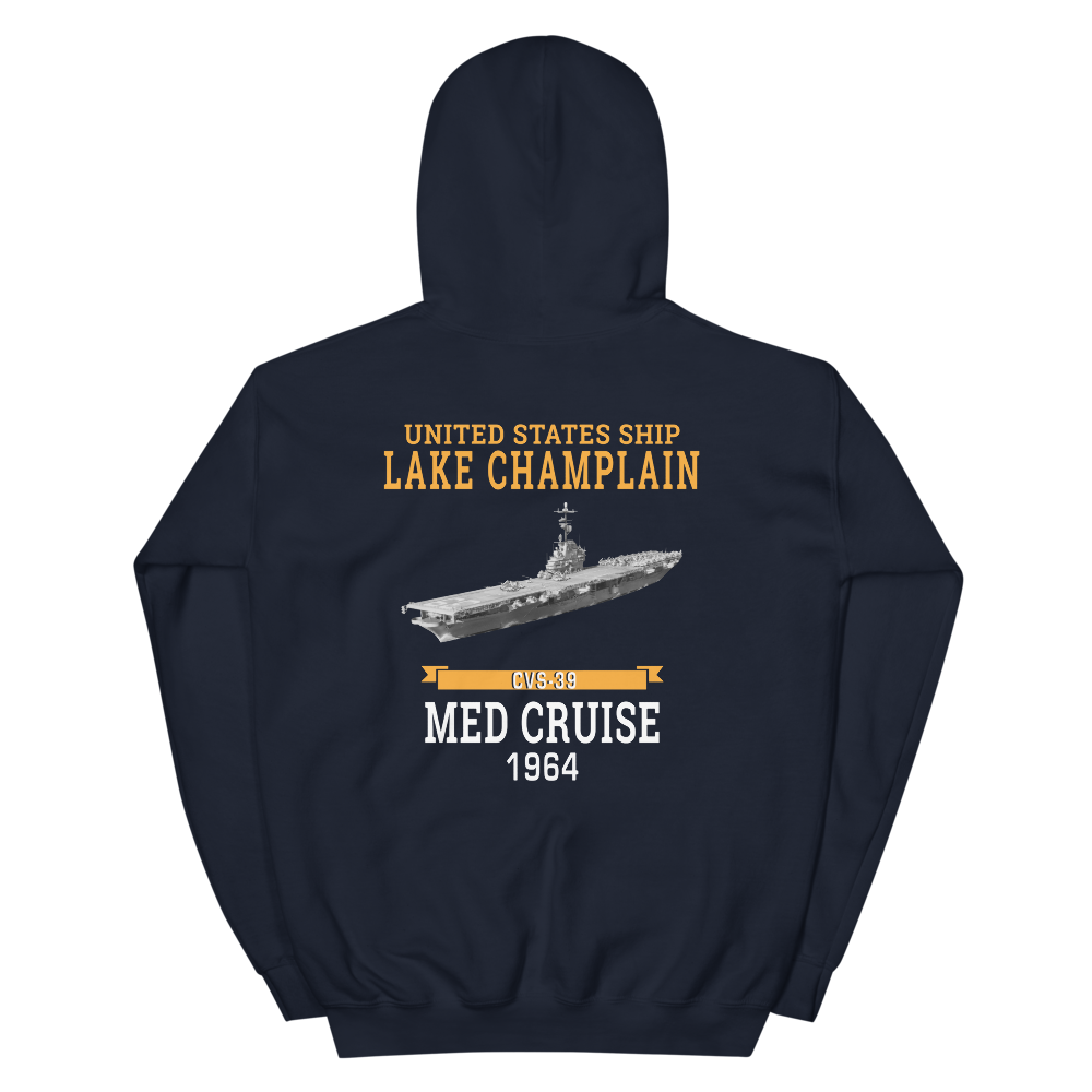 USS Lake Champlain (CVS-39) 1964 MED CRUISE Hoodie – back view, navy