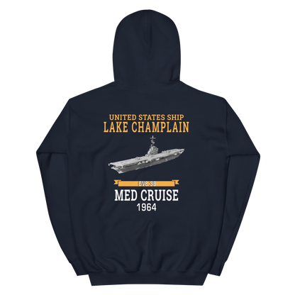 USS Lake Champlain (CVS-39) 1964 MED CRUISE Hoodie – back view, navy