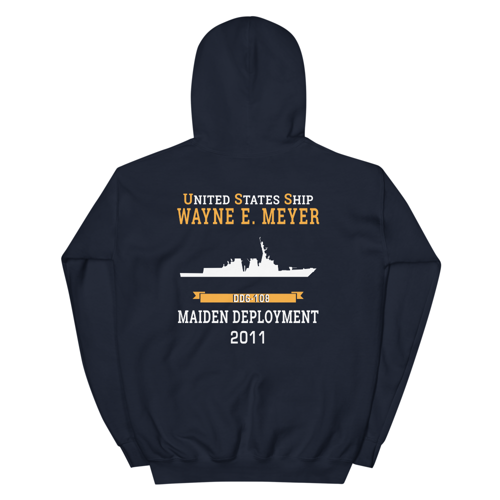 USS Wayne E. Meyer (DDG-108) 2011 MAIDEN DEPLOYMENT Unisex Hoodie – back view, navy