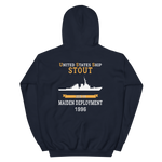 USS Stout (DDG-55) 1996 MAIDEN DEPLOYMENT Unisex Hoodie – back view, navy