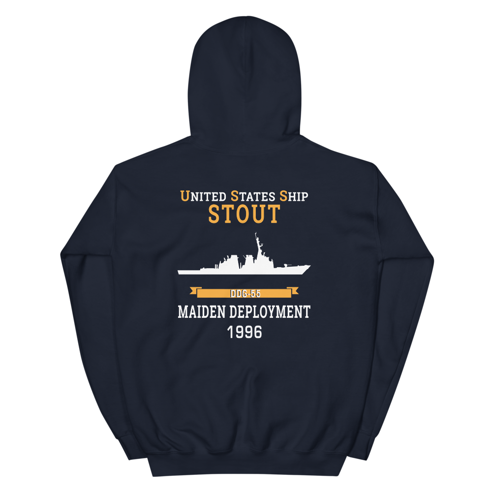 USS Stout (DDG-55) 1996 MAIDEN DEPLOYMENT Unisex Hoodie – back view, navy