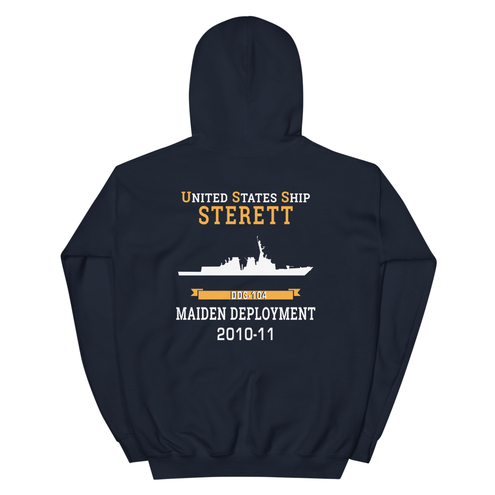 USS Sterett (DDG-104) 2010-11 MAIDEN DEPLOYMENT Unisex Hoodie – back view, navy