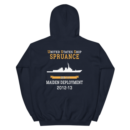 USS Spruance (DDG-111) 2012-13 MAIDEN DEPLOYMENT Unisex Hoodie – back view, navy
