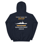 USS Shoup (DDG-86) 2004-05 MAIDEN DEPLOYMENT Unisex Hoodie – back view, navy