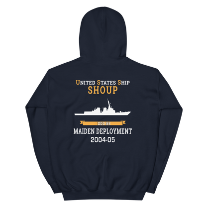 USS Shoup (DDG-86) 2004-05 MAIDEN DEPLOYMENT Unisex Hoodie – back view, navy