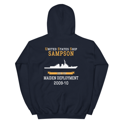 USS Sampson (DDG-102) 2009-10 MAIDEN DEPLOYMENT Unisex Hoodie – back view, navy
