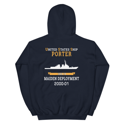 USS Porter (DDG-78) 2000-01 MAIDEN DEPLOYMENT Unisex Hoodie – back view, navy