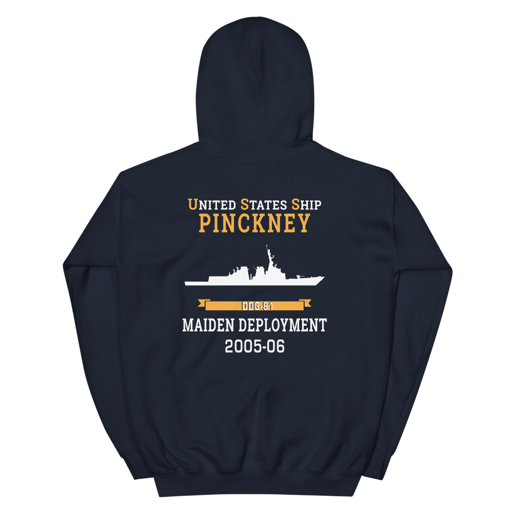 USS Pinckney (DDG-91) 2005-06 MAIDEN DEPLOYMENT Unisex Hoodie – back view, navy