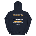 USS Paul Hamilton (DDG-60) 1996-97 MAIDEN DEPLOYMENT Unisex Hoodie – back view, navy