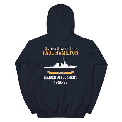 USS Paul Hamilton (DDG-60) 1996-97 MAIDEN DEPLOYMENT Unisex Hoodie – back view, navy