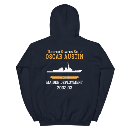 USS Oscar Austin (DDG-79) 2002-03 MAIDEN DEPLOYMENT Unisex Hoodie – back view, navy