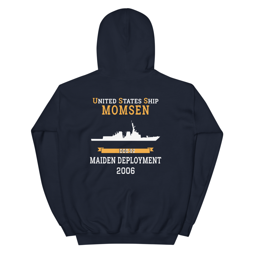 USS Momsen (DDG-92) 2006 MAIDEN DEPLOYMENT Unisex Hoodie – back view, navy