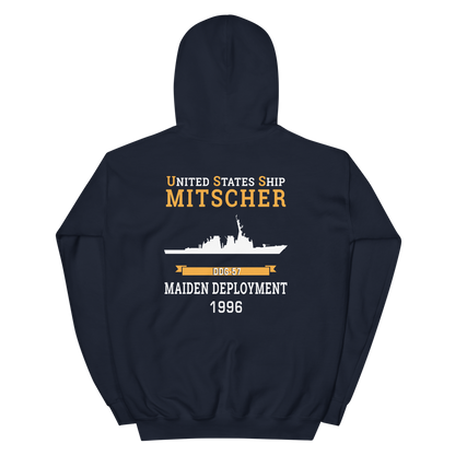 USS Mitscher (DDG-57) 1996 MAIDEN DEPLOYMENT Unisex Hoodie – back view, navy