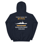 USS McFaul (DDG-74) 1999-2000 MAIDEN DEPLOYMENT Unisex Hoodie – back view, navy