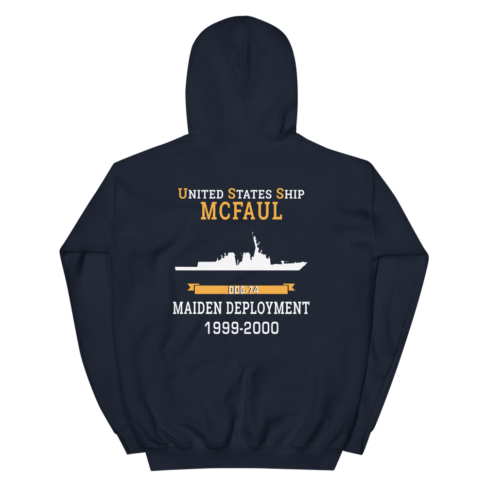USS McFaul (DDG-74) 1999-2000 MAIDEN DEPLOYMENT Unisex Hoodie – back view, navy