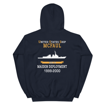 USS McFaul (DDG-74) 1999-2000 MAIDEN DEPLOYMENT Unisex Hoodie – back view, navy
