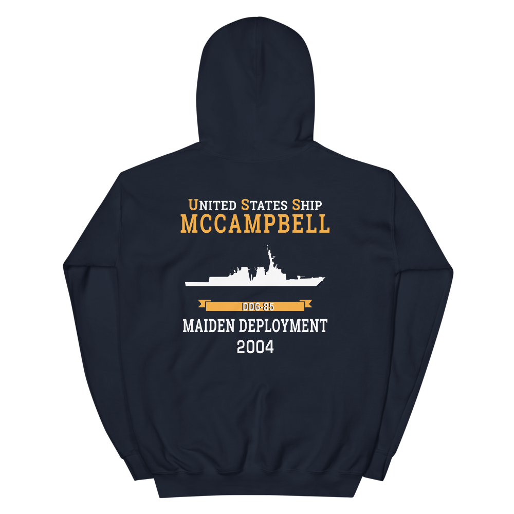 USS McCampbell (DDG-85) 2004 MAIDEN DEPLOYMENT Unisex Hoodie – back view, navy