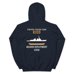 USS Kidd (DDG-100) 2009 MAIDEN DEPLOYMENT Unisex Hoodie – back view, navy