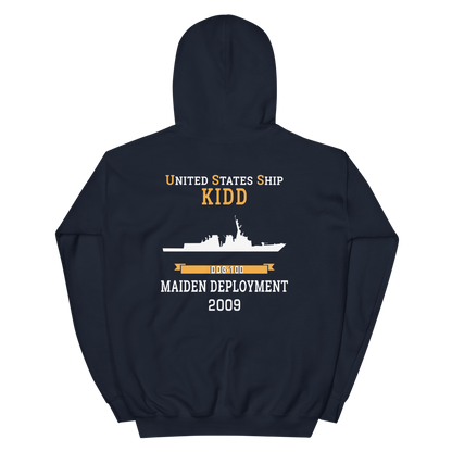 USS Kidd (DDG-100) 2009 MAIDEN DEPLOYMENT Unisex Hoodie – back view, navy