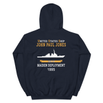 USS John Paul Jones (DDG-53) 1995 MAIDEN DEPLOYMENT Unisex Hoodie – back view, navy