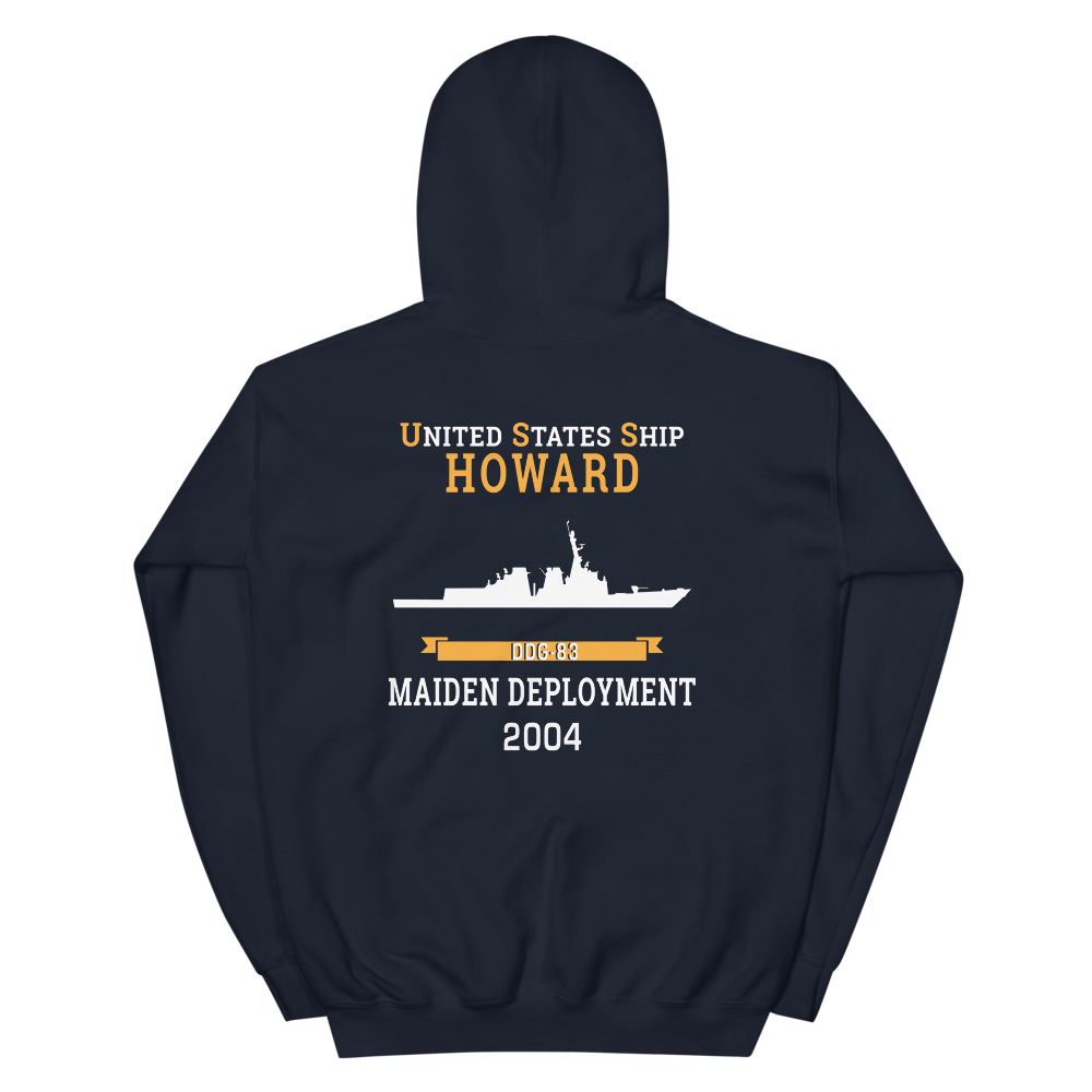 USS Howard (DDG-83) 2004 MAIDEN DEPLOYMENT Unisex Hoodie – back view, navy