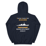USS Higgins (DDG-76) 2000-01 MAIDEN DEPLOYMENT Unisex Hoodie – back view, navy