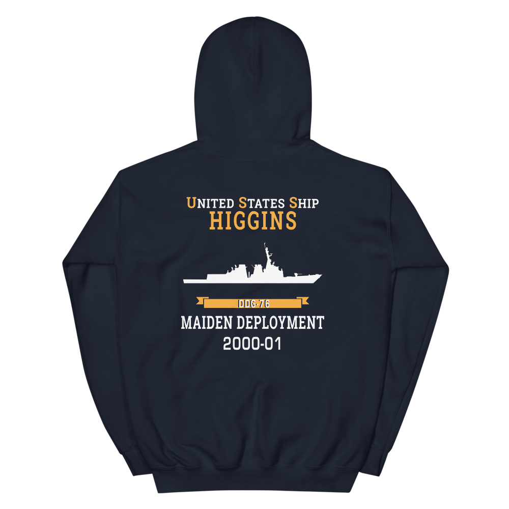 USS Higgins (DDG-76) 2000-01 MAIDEN DEPLOYMENT Unisex Hoodie – back view, navy