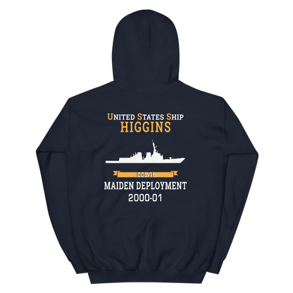 USS Higgins (DDG-76) 2000-01 MAIDEN DEPLOYMENT Unisex Hoodie – back view, navy