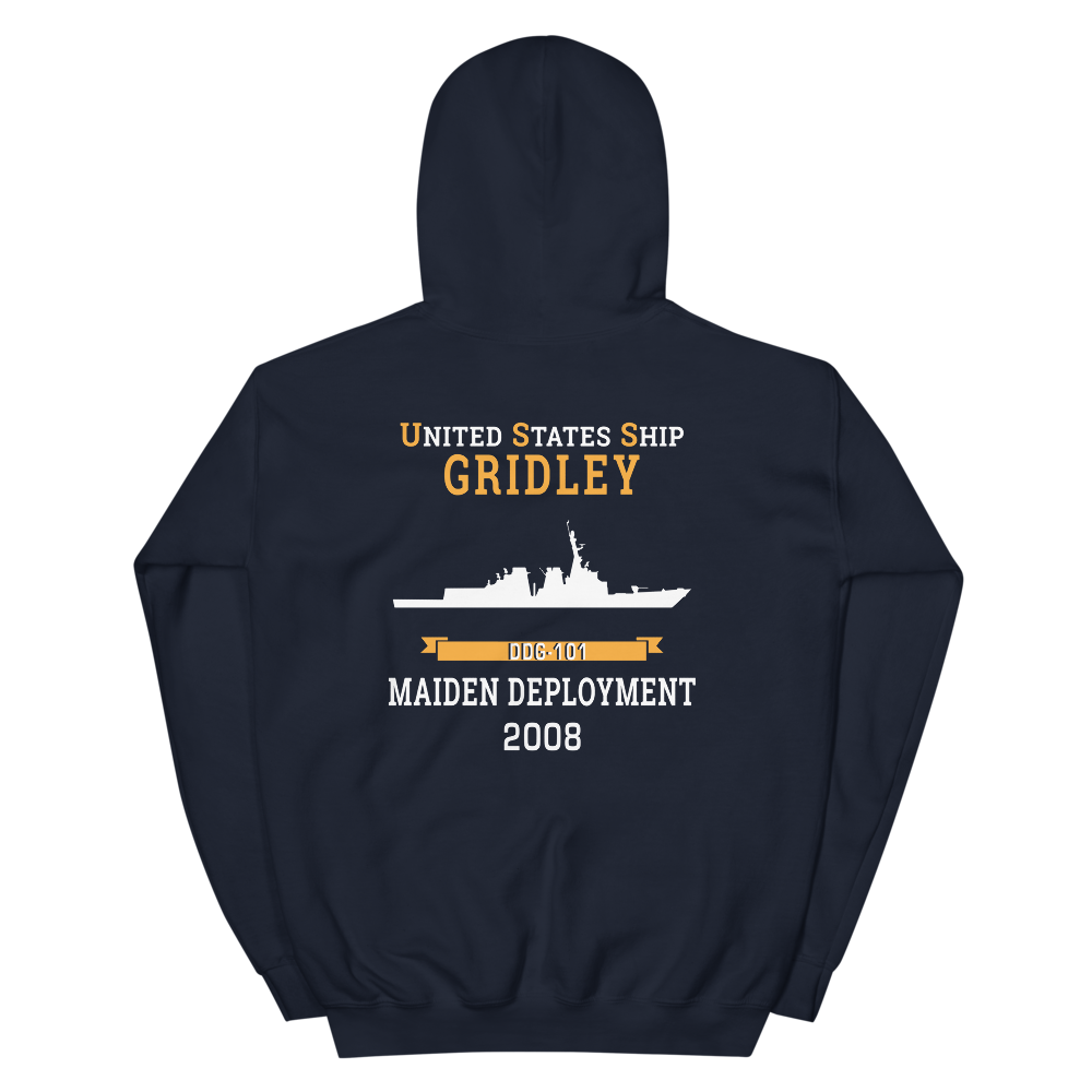 USS Gridley (DDG-101) 2008 MAIDEN DEPLOYMENT Unisex Hoodie – back view, navy
