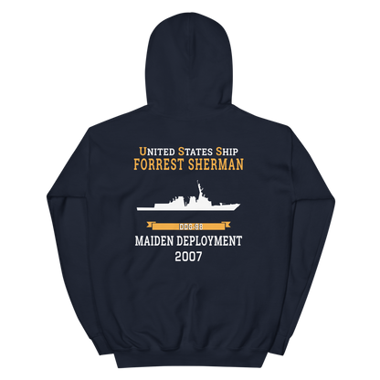 USS Forrest Sherman (DDG-98) 2007 MAIDEN DEPLOYMENT Unisex Hoodie – back view, navy