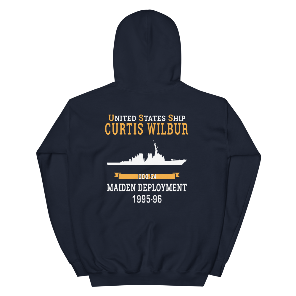 USS Curtis Wilbur (DDG-54) 1995-96 MAIDEN DEPLOYMENT Unisex Hoodie – back view, navy