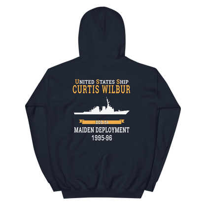 USS Curtis Wilbur (DDG-54) 1995-96 MAIDEN DEPLOYMENT Unisex Hoodie – back view, navy