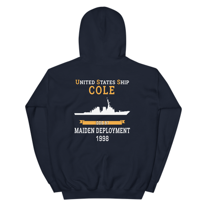 USS Cole (DDG-67) 1998 MAIDEN DEPLOYMENT Unisex Hoodie – back view, navy
