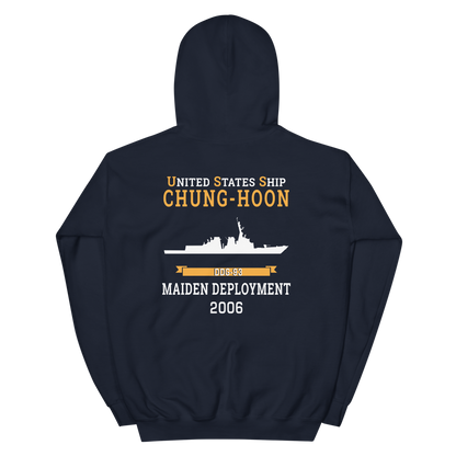 USS Chung-Hoon (DDG-93) 2006 MAIDEN DEPLOYMENT Unisex Hoodie – back view, navy