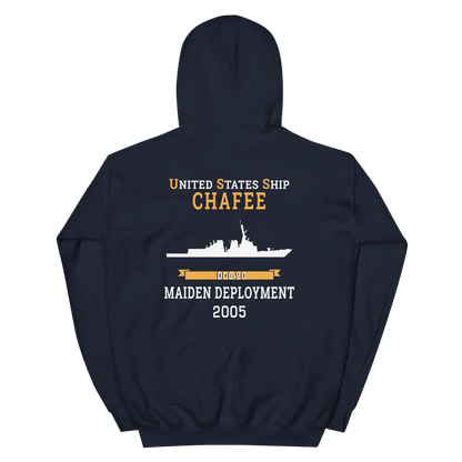 USS Chafee (DDG-90) 2005 MAIDEN DEPLOYMENT Unisex Hoodie – back view, navy