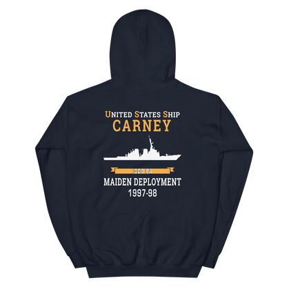 USS Carney (DDG-64) 1997-98 MAIDEN DEPLOYMENT Unisex Hoodie – back view, navy