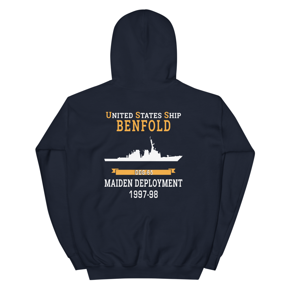 USS Benfold (DDG-65) 1997-98 MAIDEN DEPLOYMENT Unisex Hoodie – back view, navy