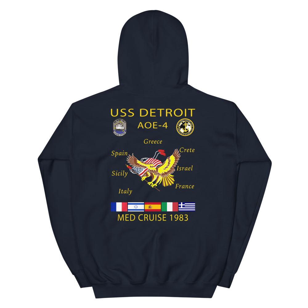 USS Detroit (AOE-4) 1983 Med Cruise Hoodie – back view, navy