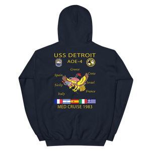 USS Detroit (AOE-4) 1983 Med Cruise Hoodie – back view, navy