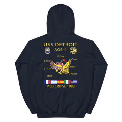 USS Detroit (AOE-4) 1983 Med Cruise Hoodie – back view, navy