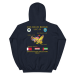 USS Blue Ridge (LCC-19) 1990-91 ODS/S Cruise Hoodie – back view, navy