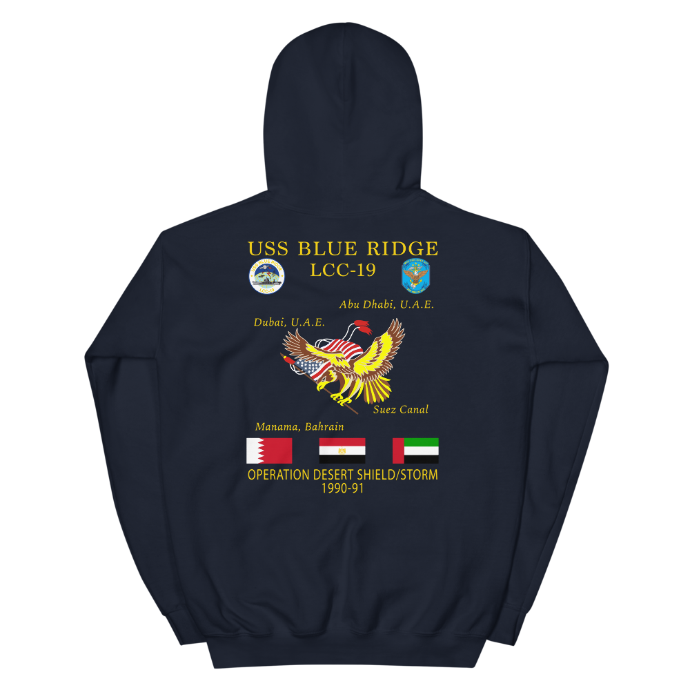 USS Blue Ridge (LCC-19) 1990-91 ODS/S Cruise Hoodie – back view, navy