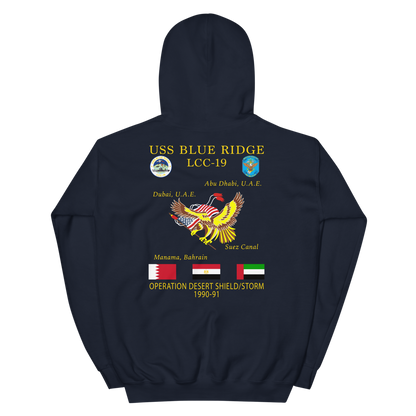 USS Blue Ridge (LCC-19) 1990-91 ODS/S Cruise Hoodie – back view, navy
