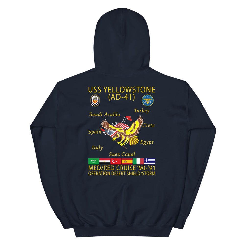 USS Yellowstone (AD-41) 1990-91 ODS/S Cruise Hoodie – back view, navy
